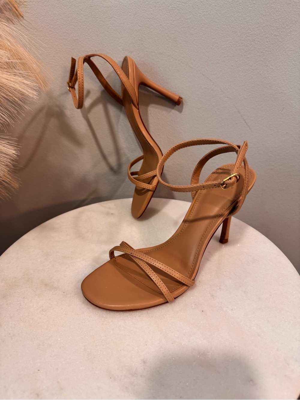 Mango Tan Strappy High-Heel Sandals Sz 36